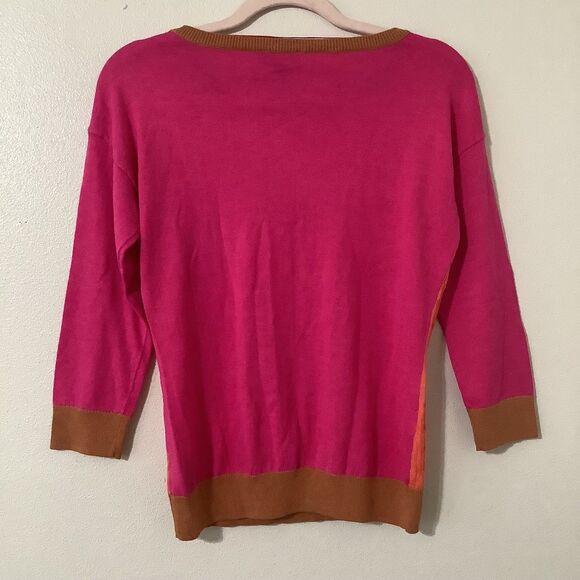 Colorful Colorblock Preppy Academic Knit Autumn Fall Casual 3/4 Sleeve Sweater S - Picture 4 of 9